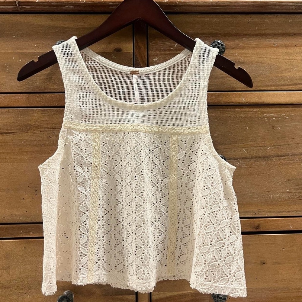 Free People Cream Lace Tank Top